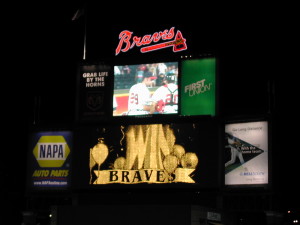 Outfield scoreboard after the first Braves game I attended.